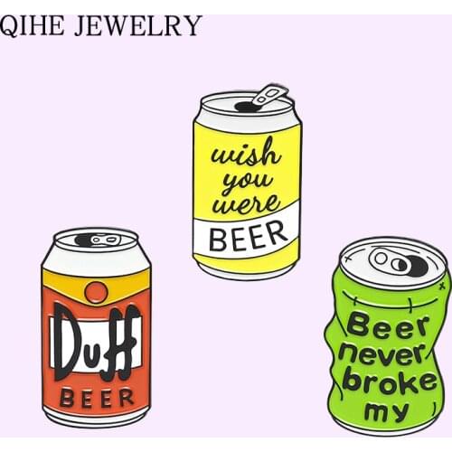 Canned Beer Enamel Pins Custom "Beer never broke my" Brooches Clothes Lapel Pin Letter Badge Jewelry Gift for Friends Wholesale