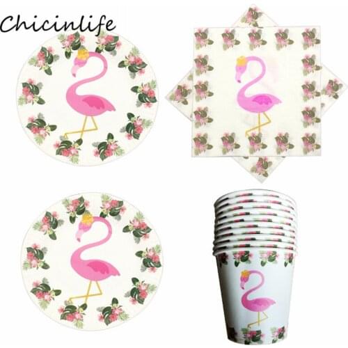 Chicinlife Flamingo Disposable Tableware Plates Cup Napkin Table cloth Flamingo Party Supplies Birthday Bachelorette Party Decor