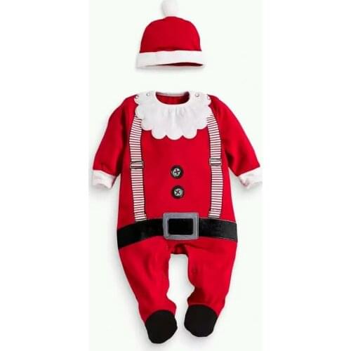 Santa Baby Rompers 2016 Red X'mas Outfits baby clothing Hat Boys Clothes Cap Suits Cute Girls Clothing Jumpsuits Overalls