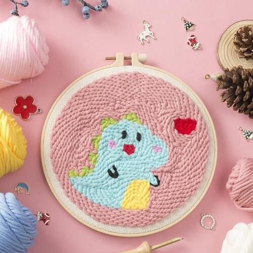 Dinosaur punch needle kits, needle punch tools, punch embroidery kit with yarn, DIY beginners kit, home decor art, rug hook