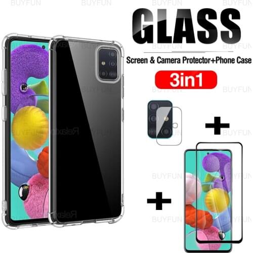 For Samsung Galaxy A51 6.5inch 3in1 Black Edge Tempered Glass For samsung A51 A71 samsun a 51 TPU Silicone Case Lens Safety Film