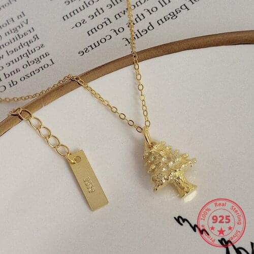 European American 925 Silver Trendy Concise Popular Christmas Tree Design Necklace Fine Jewelry Christmas Gift for Girlfriend