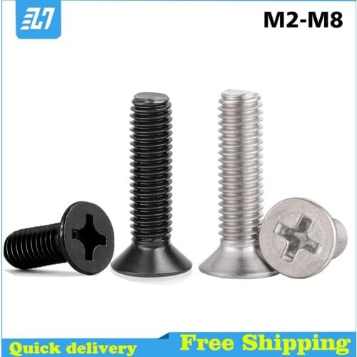 Phillips Flat Head Machine Screw Metric Thread Countersunk Bolt Assortment Kit 304 Stainless Steel Black M2 M2.5 M3 M4 M5 M6 M8