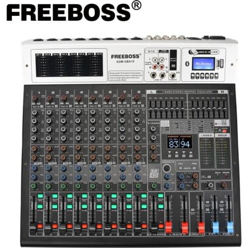 Freeboss ADM-GBA10 10 Channel 48V Phantom Power Repaeat Effect USB Play & Record Bluetooth Karaoke DJ console 99DSP Mixer Audio