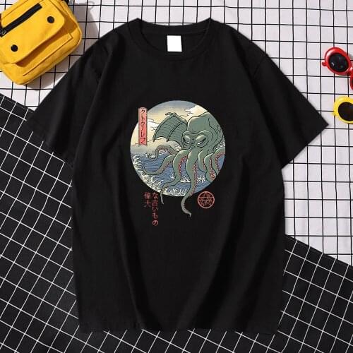 Ukiyoe Style Japanese Monster Printing Mens T Shirts Fashion Fit T Shirt Simplicity High Quality Tshirt Cool S-Xxxl Men Tops