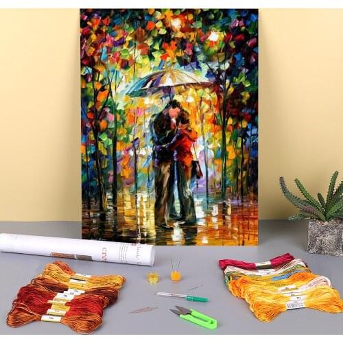 Kiss In The Park Printed Canvas 11CT Cross-Stitch DIY Embroidery Patterns DMC Threads Craft Knitting Hobby Handiwork Design