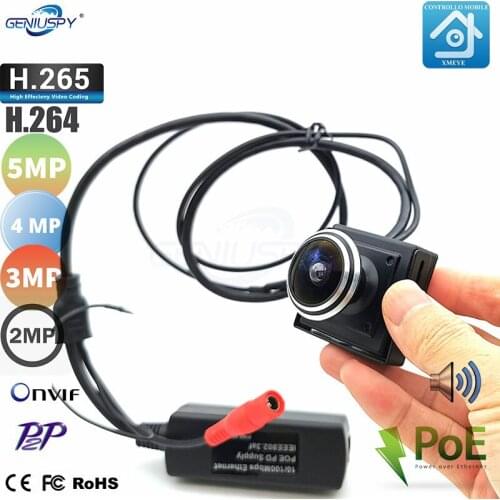 Micro Size 5MP Wide Angle PoE IP Camera Onvif P2P Indoor 1.78MM Fisheye Lens Security Audio Video Surveillance Network Camera