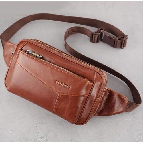 Leather Waist Bag for Male Vintage Cross Body Phone Fanny Pack Mens Genuine Leather Belt Bags Travel Chest Bags