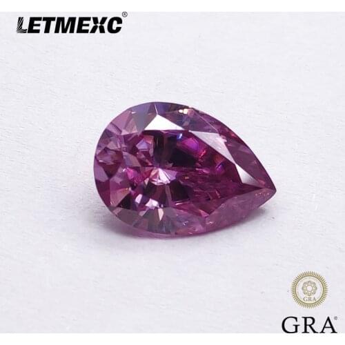 Letmexc Pink Moissanite Gemstone Diamond Excellent Pear Cut VVS1 2.0ct 7x10mm with Certificate