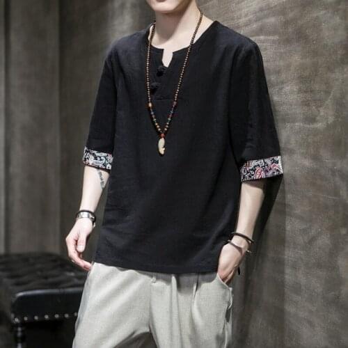 Summer Men Linen Shirt Chinese Style Retro Casual Tops Plus Size Kung Fu Traditional Asian Clothes Tang Suit Tops For Man KK3480