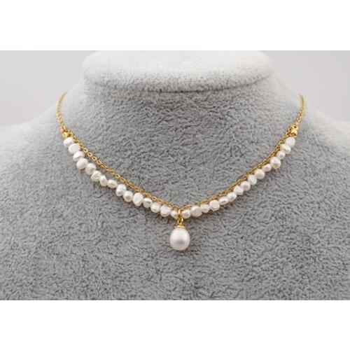 Favorite Pearl Jewelry New White Freshwater Pearl Necklace Unique Baroque Pearls Gold Plated Chain Wedding Birthday Lady Gift