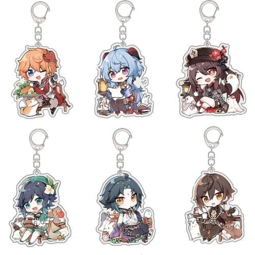 Cute Genshin Impact Acrylic Keychain Hot Anime Game Figure Zhongli Xiao Diluc Venti Ganyu Pendant Keyring Decor