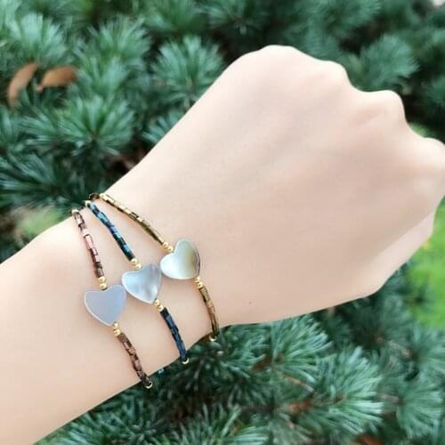 Sweet Heart Bracelet Women Natural Abalone Shell Charm Bracelets Pulsera Handmade Beads Crystal MIYUKI Bracelet Fashion Jewelry