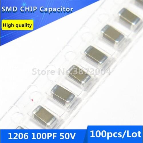 100pcs 1206 100PF 50V C0G/NPO 5% Thick Film Chip Multilayer Ceramic Capacitor