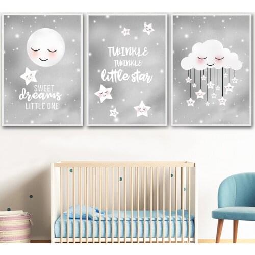Cartoon Little Star Moon Cloud Nursery Wall Art Canvas Painting Nordic Posters And Prints Wall Pictures For Baby Kids Room Decor