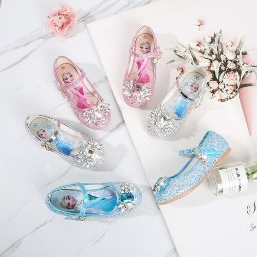Disney Spring and Autumn Korean New Girls Casual Shoes Rhinestone Sequins Childrens Princess Shoes Frozen elsa Single Shoes