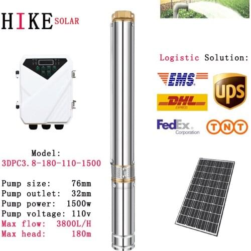 Hike solar equipment 3 inch solar water pump with plastic impeller Max flow 3800L/H Max head 180m model: 3DPC3.8-180-110-1500