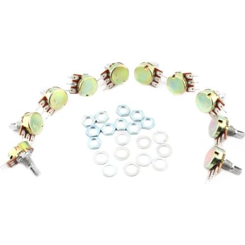 10pcs WH148 Potentiometer Linear 15mm B1K B2K B5K B10K B20K B50K B100K B250K B500K B1M Shaft With Nuts And Washers 3pin