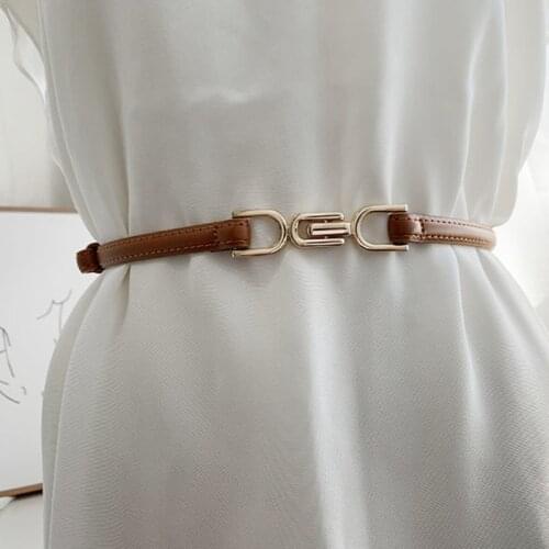 Adjustable PU Leather Ladies Dress Belts Skinny Thin Women Waist Belts Strap Gold Color Buckle Female Belts