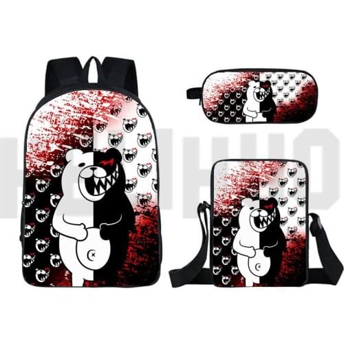 3 Pcs Set Cute Danganronpa Monokuma Backpack Dangan Ronpa Bag 16 Inch Anime 3D Bookbag Bagpack Rucksack Travel Bag Wholesale