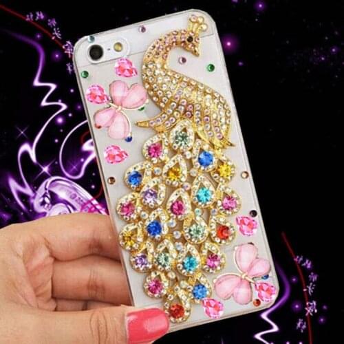 Soinmy 3D Bling Crystal Rhinestone Glitter Peacock Flower Case For iphone 6 6s 7 8 Plus X XR XS Max XS 11 Pro Max Diamond Fundas