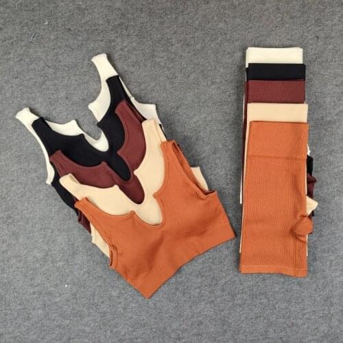 Sport Outfit For Woman Seamless Ribbed Yoga Set Sports Bra Yoga Shorts Workout Gym Leggings For Women Gym Set Clothing