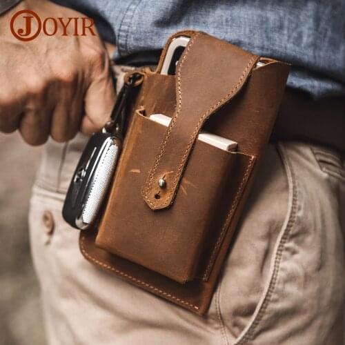 JOYIR Vintage Crazy Horse Leather Waist Pack for Men Multifunction Tool Sports Outdoor Cellphone Belt Man Leather Waist Bag