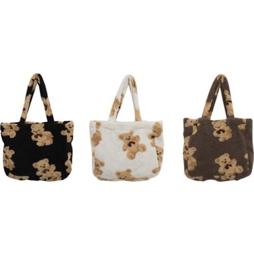 Tote Bag Small Plush Bags Fluffy Fur Bear Handbags Soft Girls Cute Canvas Purses 63HC