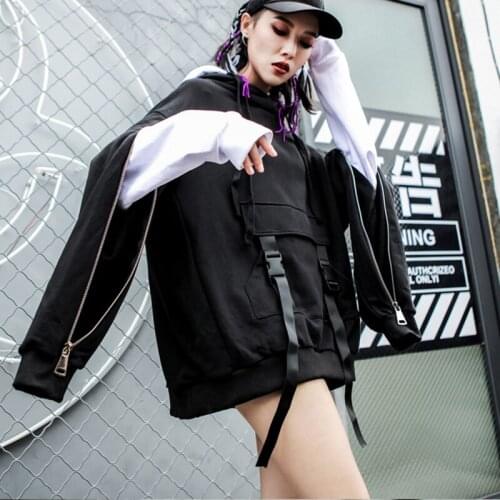 Sweatshirt female 2019 spring Hip pop top women personality zipper design coat top plus velvet loose long sleeve coat hooded