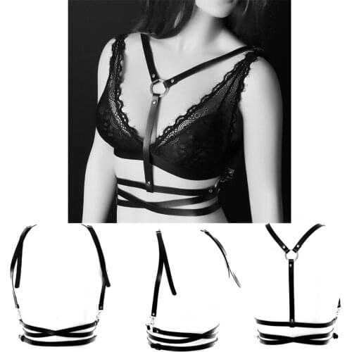 Gothic Crop Top Bra Sexy Hollow Bra Lingerie Fetish Leather Harness Women Garter Belt Bondage Body Harness Costume Festival Rave