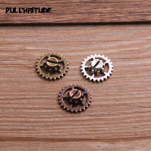 20PCS 15mm Three Color Vintage Metal Zinc Alloy Small Steampunk Gear Charms Fit Jewelry Pendant Charms Makings