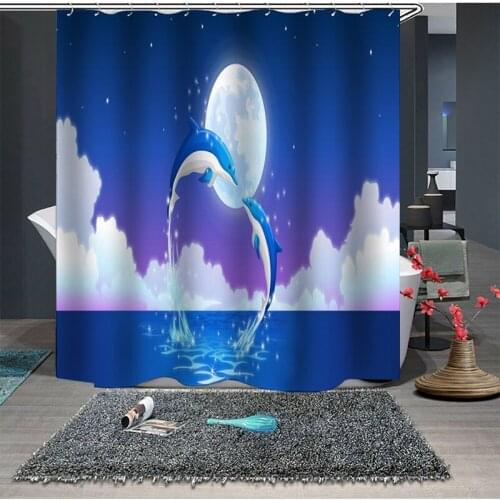 Dolphin 3D Hand-painted ChunYafang Waterproof Shower Curtain Shower Curtain Curtain 12 Hook High Quality Bathroom Shower Curtain
