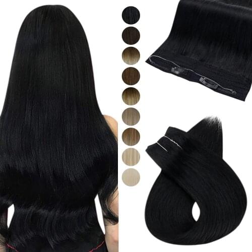 Ugeat Halo Extensions Human Hair 10" Width 12-20 Inch Hidden Crown Hair Extensions 70-100G One Piece Fish Wire Hair Extensions
