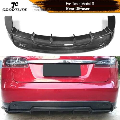 Carbon Fiber Rear Diffuser Lip Spoiler Bumper Guard Splitters for Tesla Model S 70D P85D 90D P100D Sedan 4 Door 2016 2017