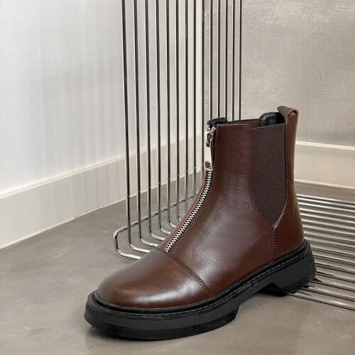 Handmade Woman Boots Light Square Heels Round Toe Cow Leather Ladies Shoes Fashion Crystal Zipper Quality Boots