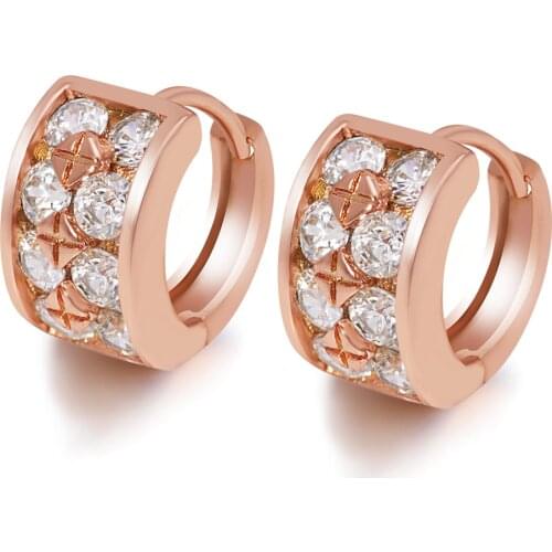 MxGxFam Russian Rose Gold Color Hoop Earrings for Women Good Quality AAA+ Cubic Zircon Nickel Free
