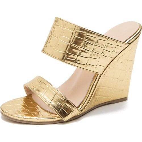 2022 Summer New Womens Shoes High-Heeled Platform Slippers Snake Print Trade Slides Big Size 43 Lady Wedge Heel Fashion Sandals