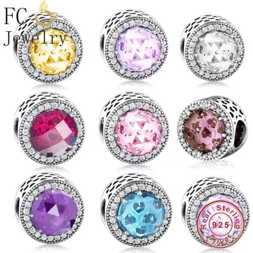 FC Jewelry Fit Original Charm Bracelet 925 Sterling Silver Shiny Blue Pink Purple Red Zircon CZ Bead For Making Women Berloque