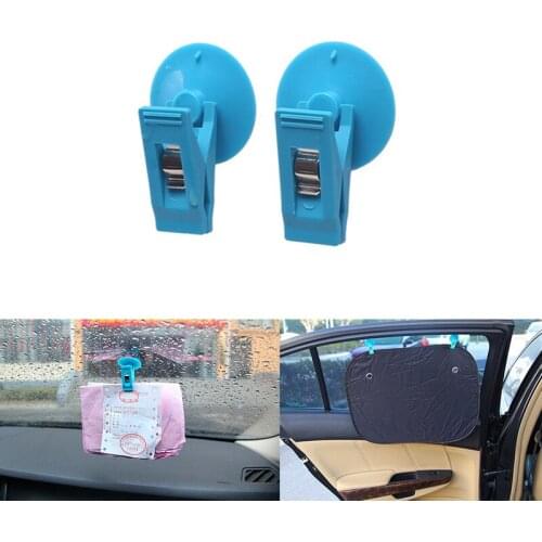 1 Pair Car Interior Window Mount Blue Black Suction Cap Clip Plastic Sucker Removable Holder For Sunshade Curtain Towel Ticket