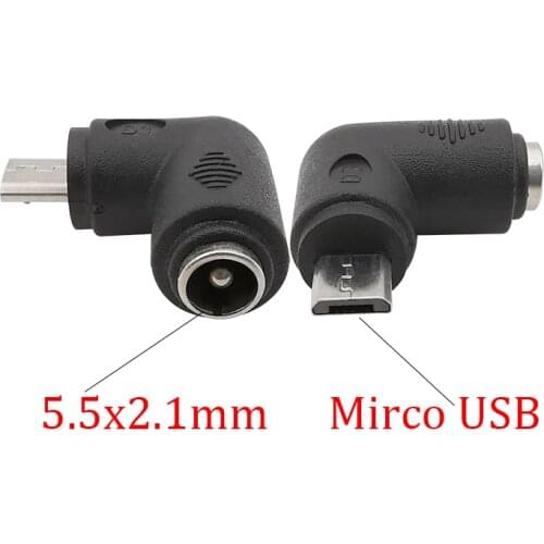 1Pcs 5.5x2.1mm DC Power Charging Wire Connector Right Angle 5.5*2.1mm DC Female Socket to Micro USB Male Plug Elbow Cable Adapte