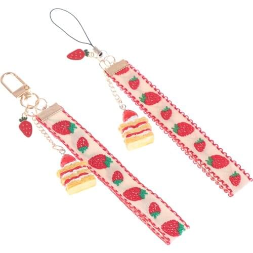 1PC Cute Japanese Strawberry Cake Keys Mobile Phone Strap Hang Rope Phone Charm Popular Decor Gift