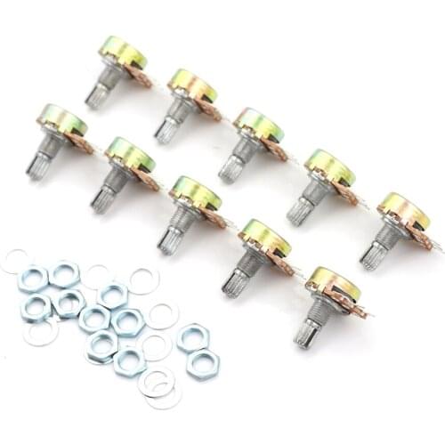 10Pcs B100K 15mm 3Pin WH148 100K Ohm Linear Taper Rotary Potentiometer Panel Pot