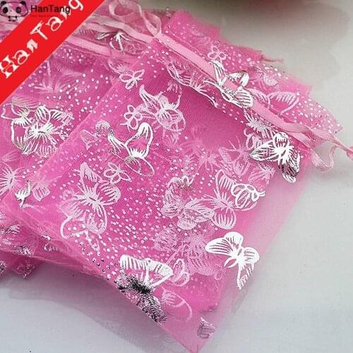 100Pcs Bronzing Butterfly Drawable Organza Bags 7x9 9x12 11x16cm Jewelry Packing Wedding/Christmas Gift Bags Sachet Organza 6z