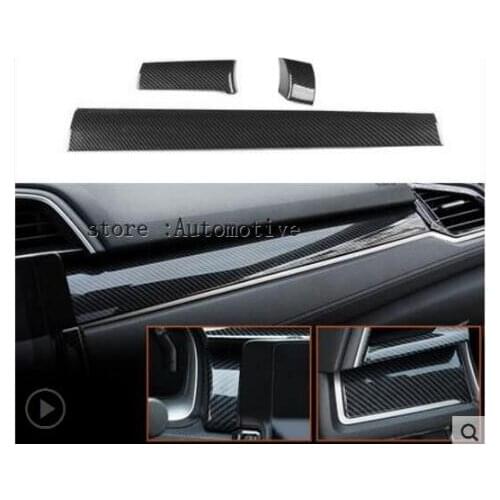 3Pcs Car Styling Black Carbon Fiber Center Console Dashboard Cover Trim Sticker Decoration Fit for Honda Civic 2016 2017 2018