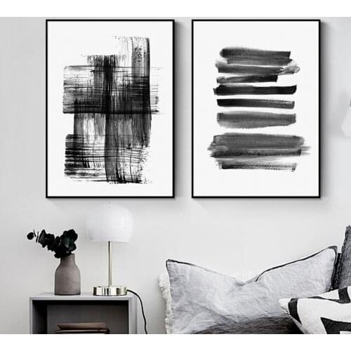 Abstract Brush Strokes Black and White Ink Canvas Printing Paintings Posters Wall Art Pictures for Living Room Home Decoration