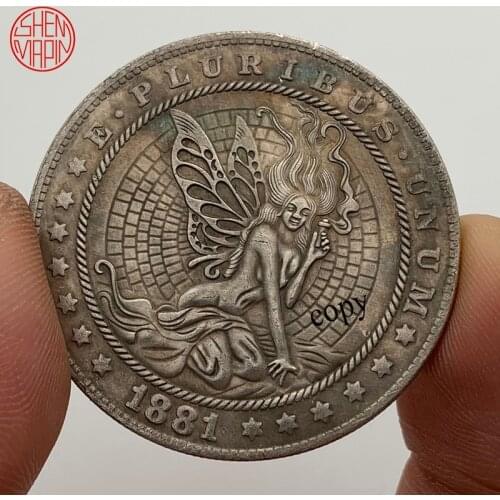 Butterfly Fairy and Butterfly Princess 1881 Hobo Nickel Coin Morgan Dollar Copy Coin Tramp Copper Coins Collectibles