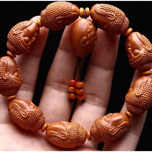 Natural Olive Pit Hand-Carved Tathagata Prayer Beads Bracelet Olive Pit Glyph Play Bracelet Rosary