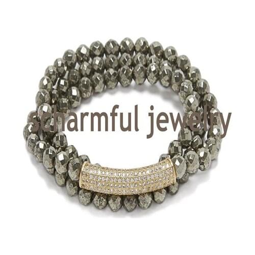 Boho Pave zircon Beads Faceted Agates Sunstone Pyrite Stone Bracelet Strand bracelets zircon bracelet Beads bracelet