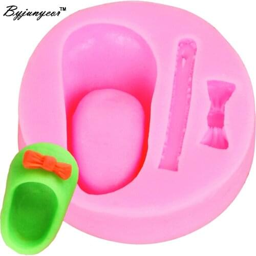 Byjunyeor M185 Baby Shoes Bow UV Resin Silicone Mold Fondant Chocolate Candy Lollipop Crystal Epoxy Soft Clay Bake Tools