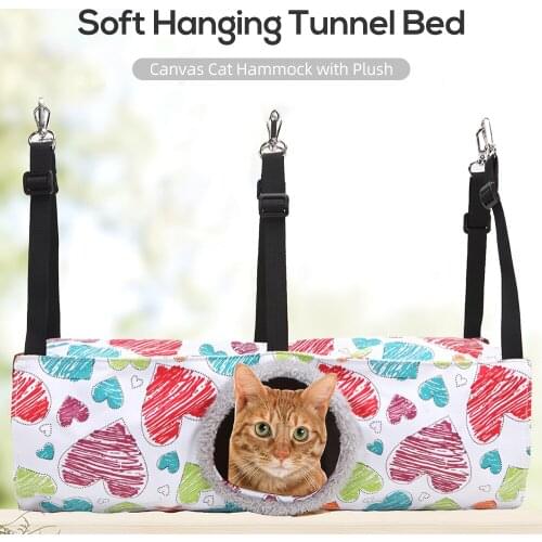 Tunnel Design Cat Hammock Soft Hanging Beds & Mats For Cat Canvas With Plush Hammock Perch For Kittens Cats Pets
